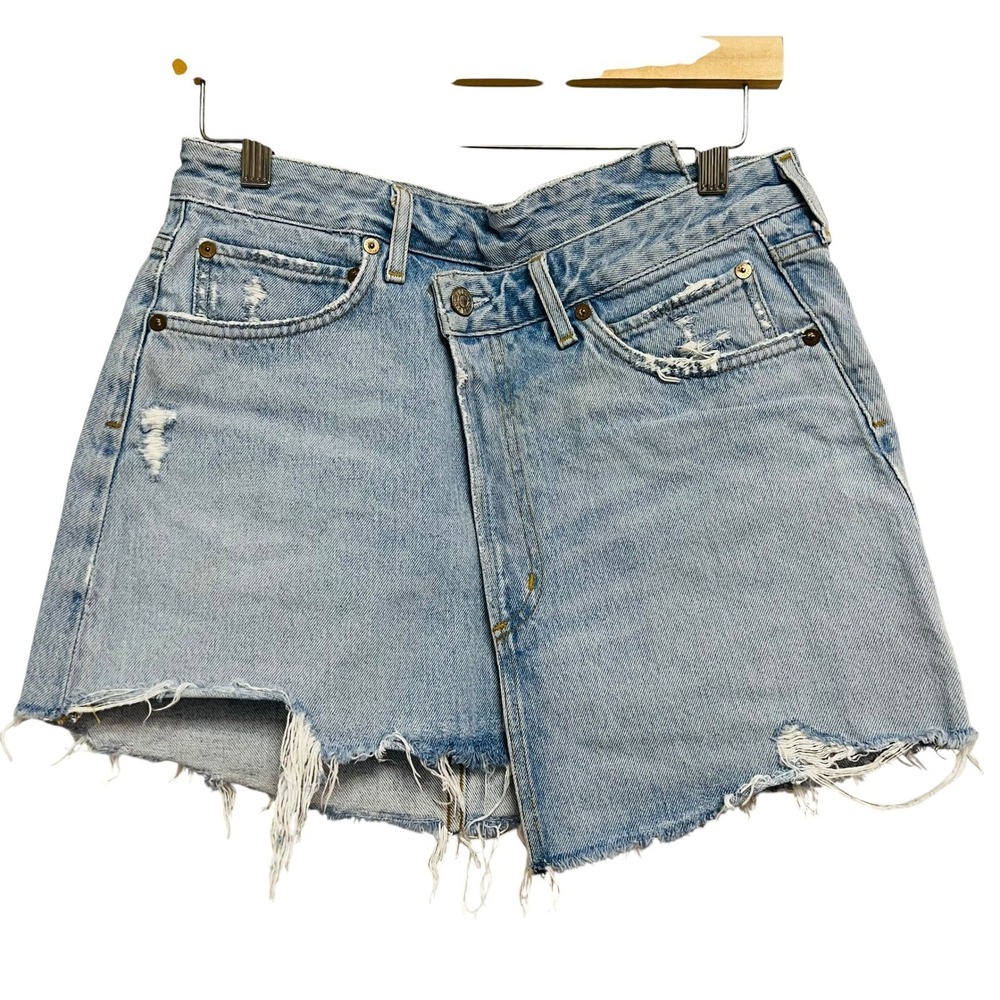 AGOLDE Criss Cross Skirt Women Size 27 Light Wash Distressed Edgy Streetwear 90s